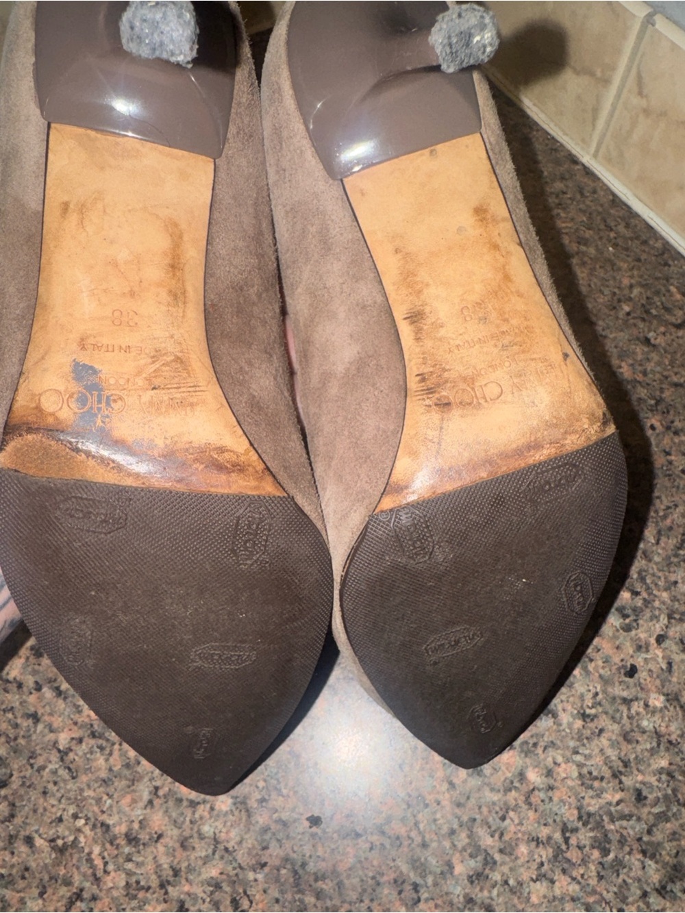 Jimmy Choo vintage Taupe Suede Pointed-Toe Pumps - Picture 6 of 7